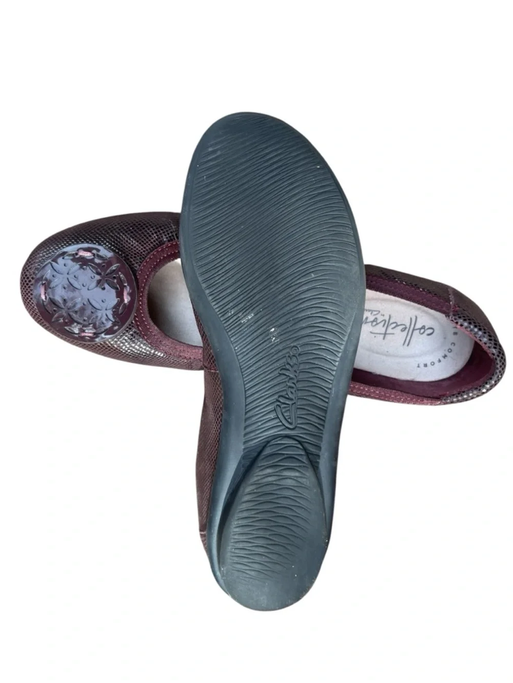 Clarks Gracelin Lola Burgundy Snakeskin Ballet Flats Comfort Slip On Shoes Women